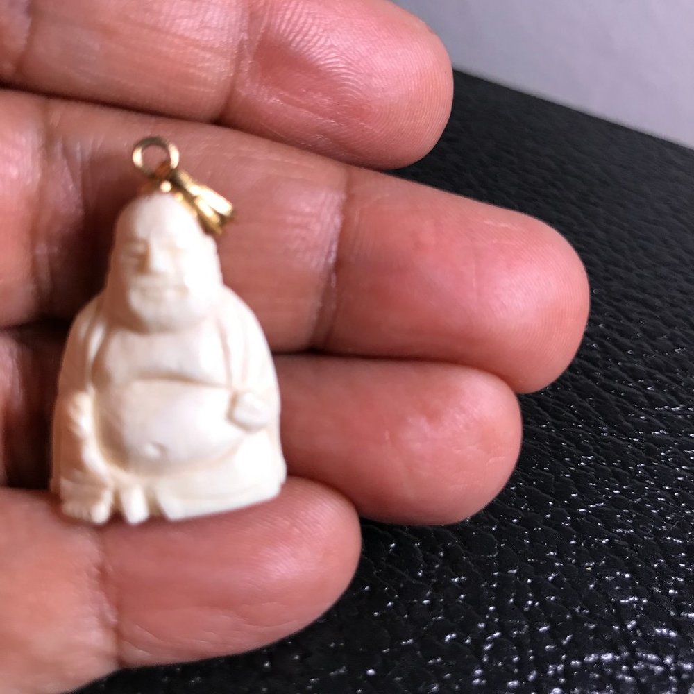 Vintage Carved Bone Laughing Buddha Pendant_ GP